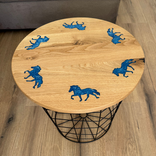 Epoxid Beistelltisch „Tölter", blau weiß 01