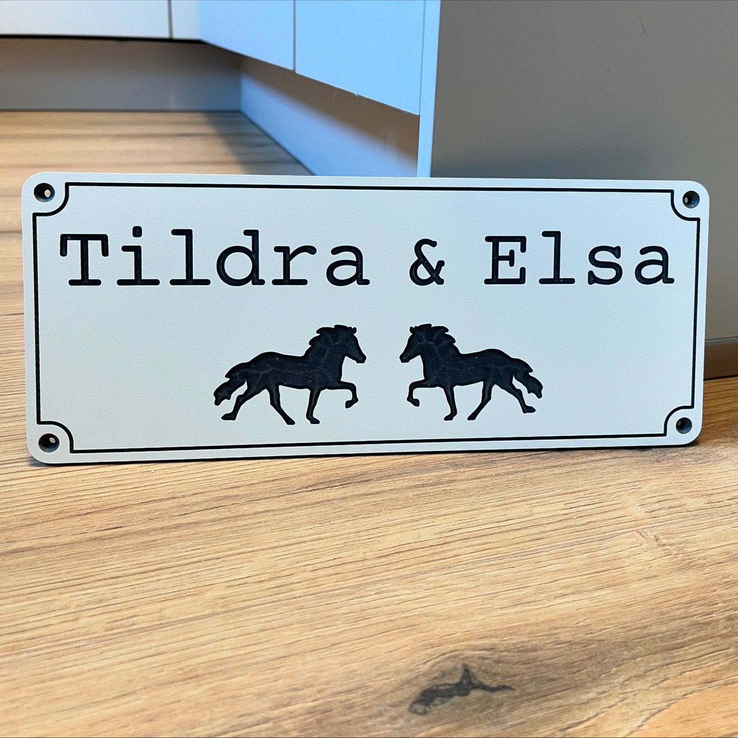 Individuelles Stallschild mit zwei Töltern und Namen