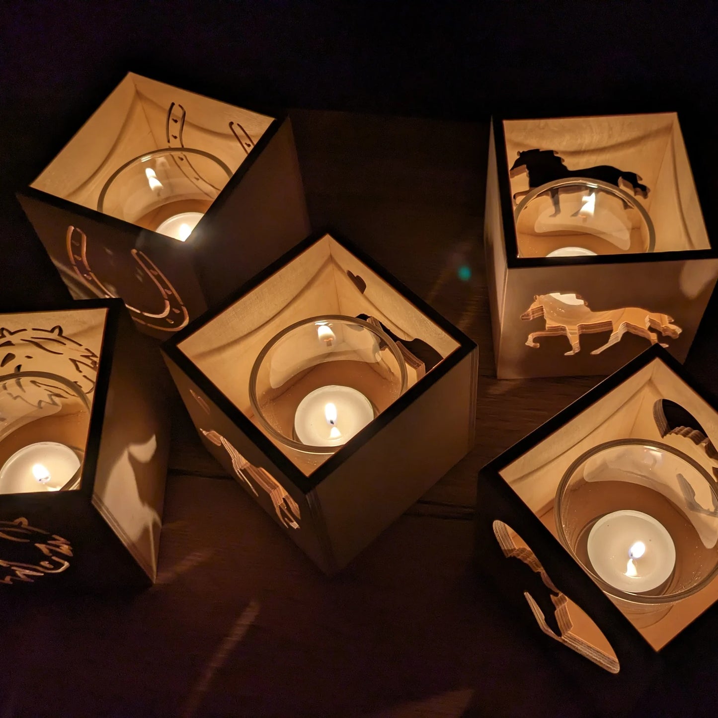 Windlicht aus Holz mit Wunschmotiv