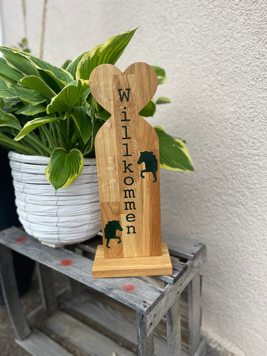 Epoxid-Stele "Willkommen & Herz", grün