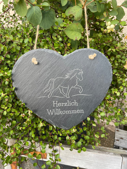 Schieferherz "Herzlich Willkommen"