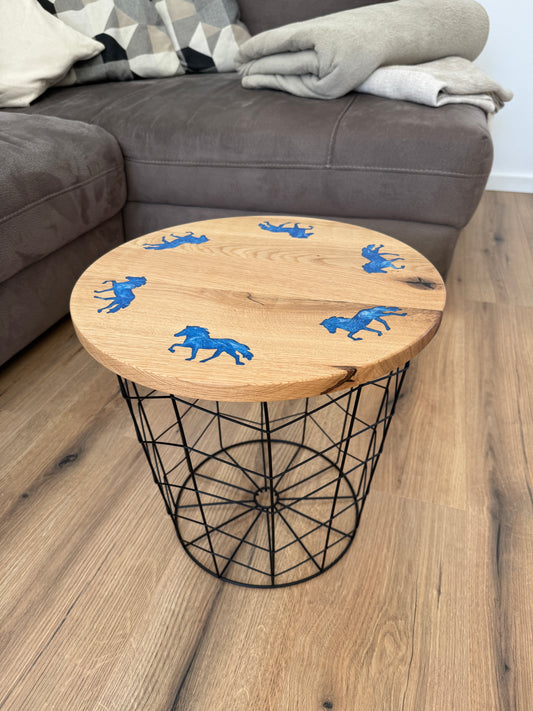 Epoxid Beistelltisch „Tölter", blau weiß 02