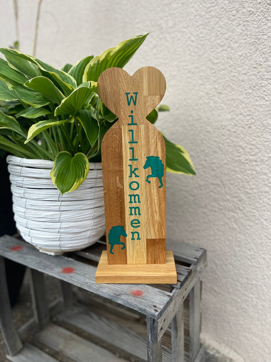 Epoxid-Stele "Willkommen & Herz", türkis, B-Ware