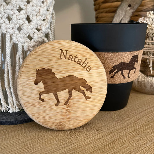 Trinkbecher mit Korkgriff und Bambusdeckel