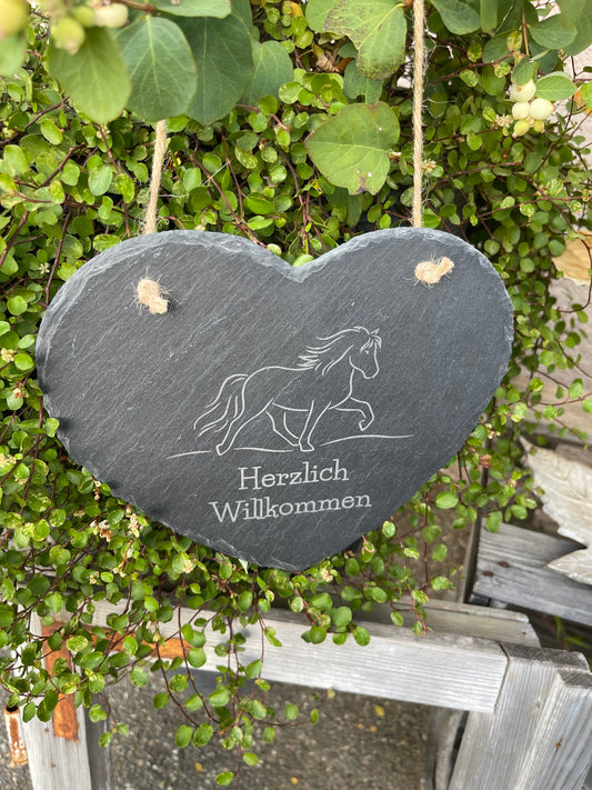 Schieferherz "Herzlich Willkommen"