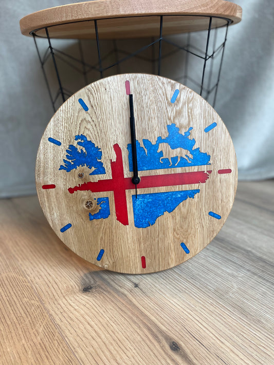 Epoxid Uhr "Islandflagge", blau weiß rot 03