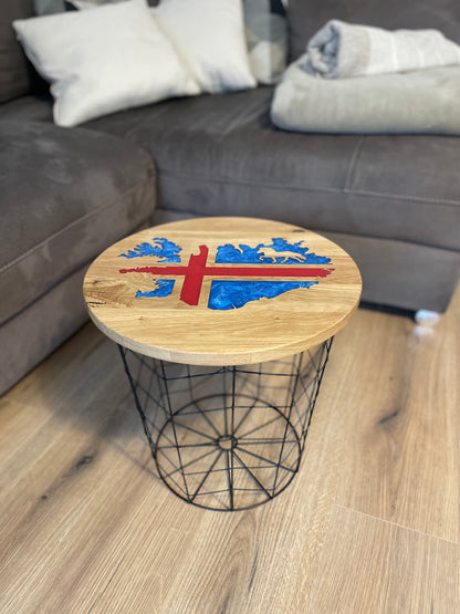 Epoxid Beistelltisch „Islandflagge“, blau weiß rot 04