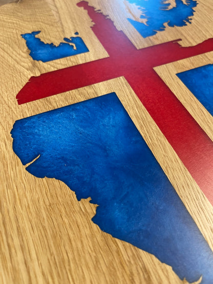 Epoxid Beistelltisch „Islandflagge“, blau rot mit weißem Schimmer 01