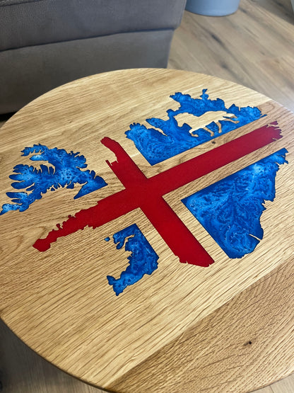 Epoxid Beistelltisch „Islandflagge“, blau weiß rot 07