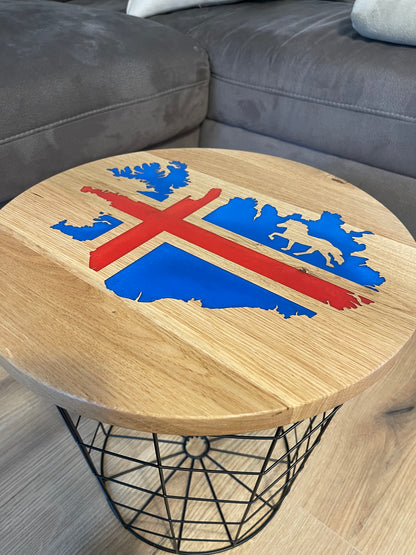 Epoxid Beistelltisch „Islandflagge“, blau rot 03