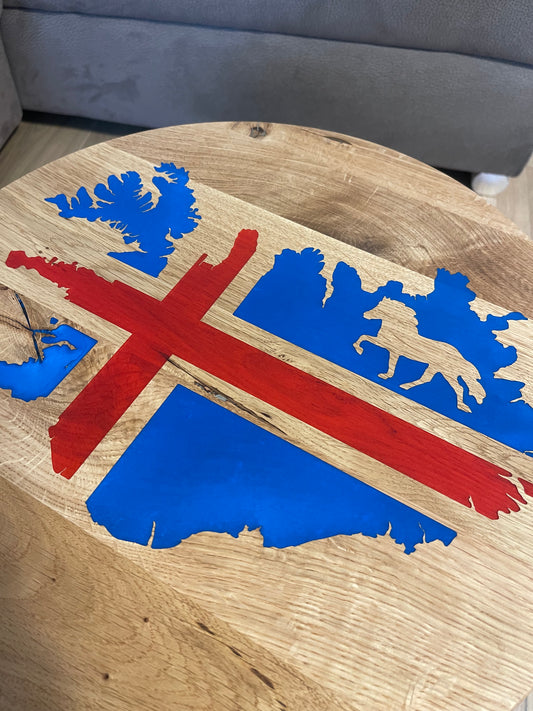 Epoxid Beistelltisch „Islandflagge“, blau rot 04