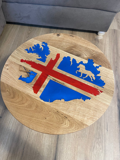 Epoxid Beistelltisch „Islandflagge“, blau rot 04