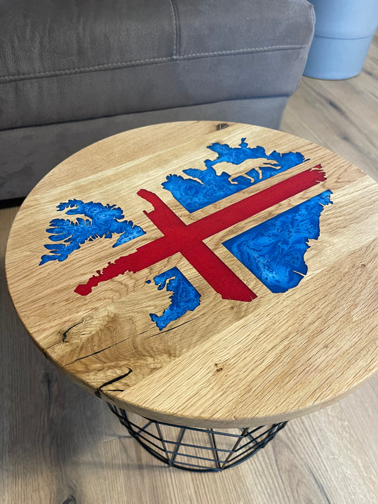 Epoxid Beistelltisch „Islandflagge“, blau weiß rot 04