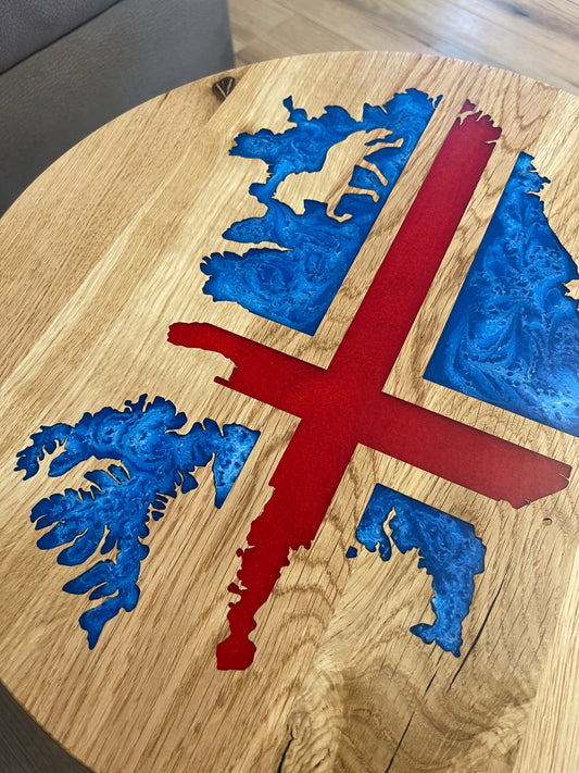 Epoxid Beistelltisch „Islandflagge“, blau weiß rot 04