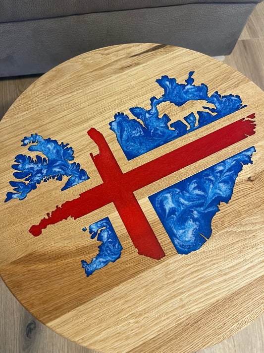 Epoxid Beistelltisch „Islandflagge“, blau weiß rot 05