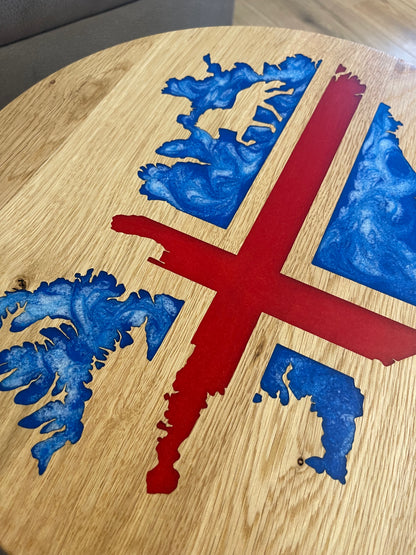 Epoxid Beistelltisch „Islandflagge“, blau weiß rot 06