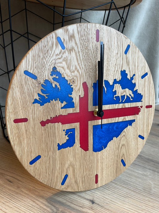 Epoxid Uhr "Islandflagge", blau rot 02