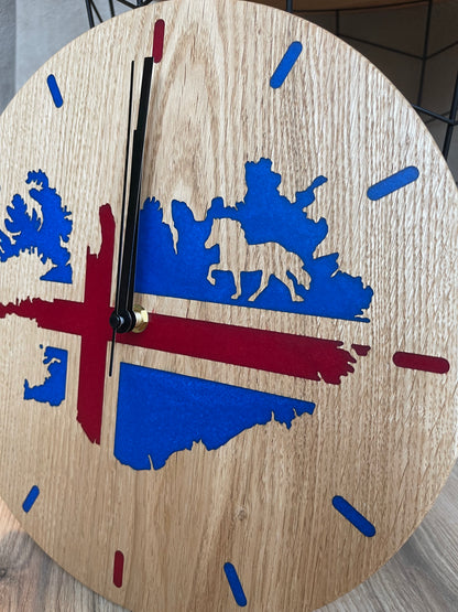 Epoxid Uhr "Islandflagge", blau rot 01