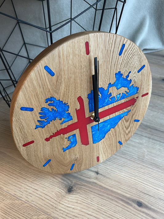 Epoxid Uhr "Islandflagge", blau weiß rot 05