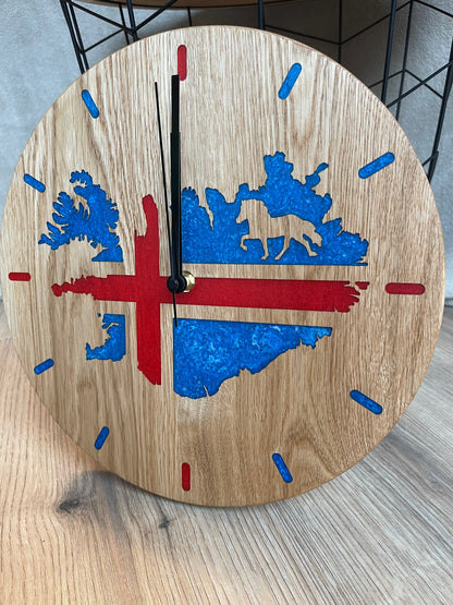 Epoxid Uhr "Islandflagge", blau weiß rot 06