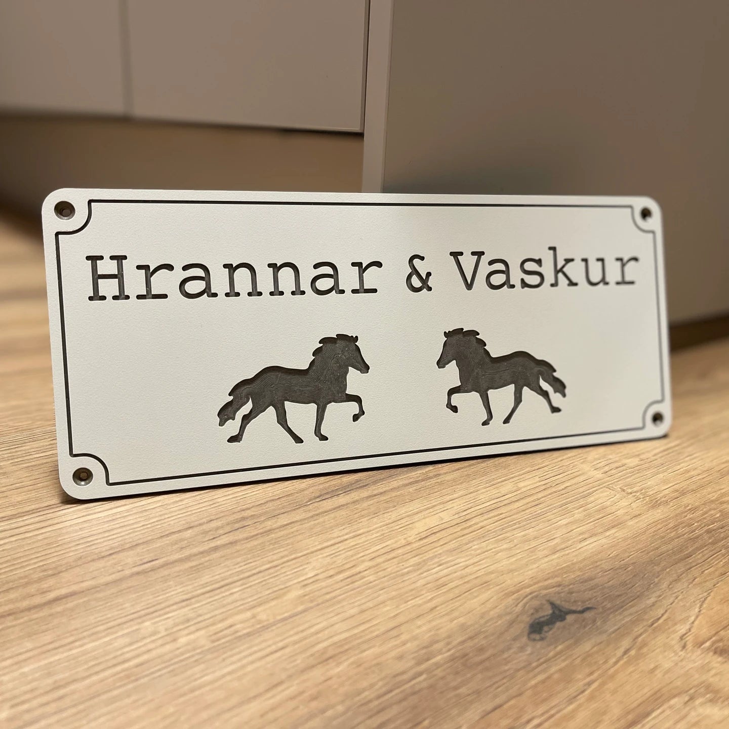 Individuelles Stallschild mit zwei Töltern und Namen