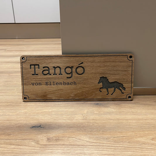Individuelles Stallschild aus HPL, Eichenoptik