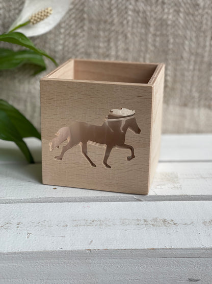 Windlicht aus Holz mit Wunschmotiv