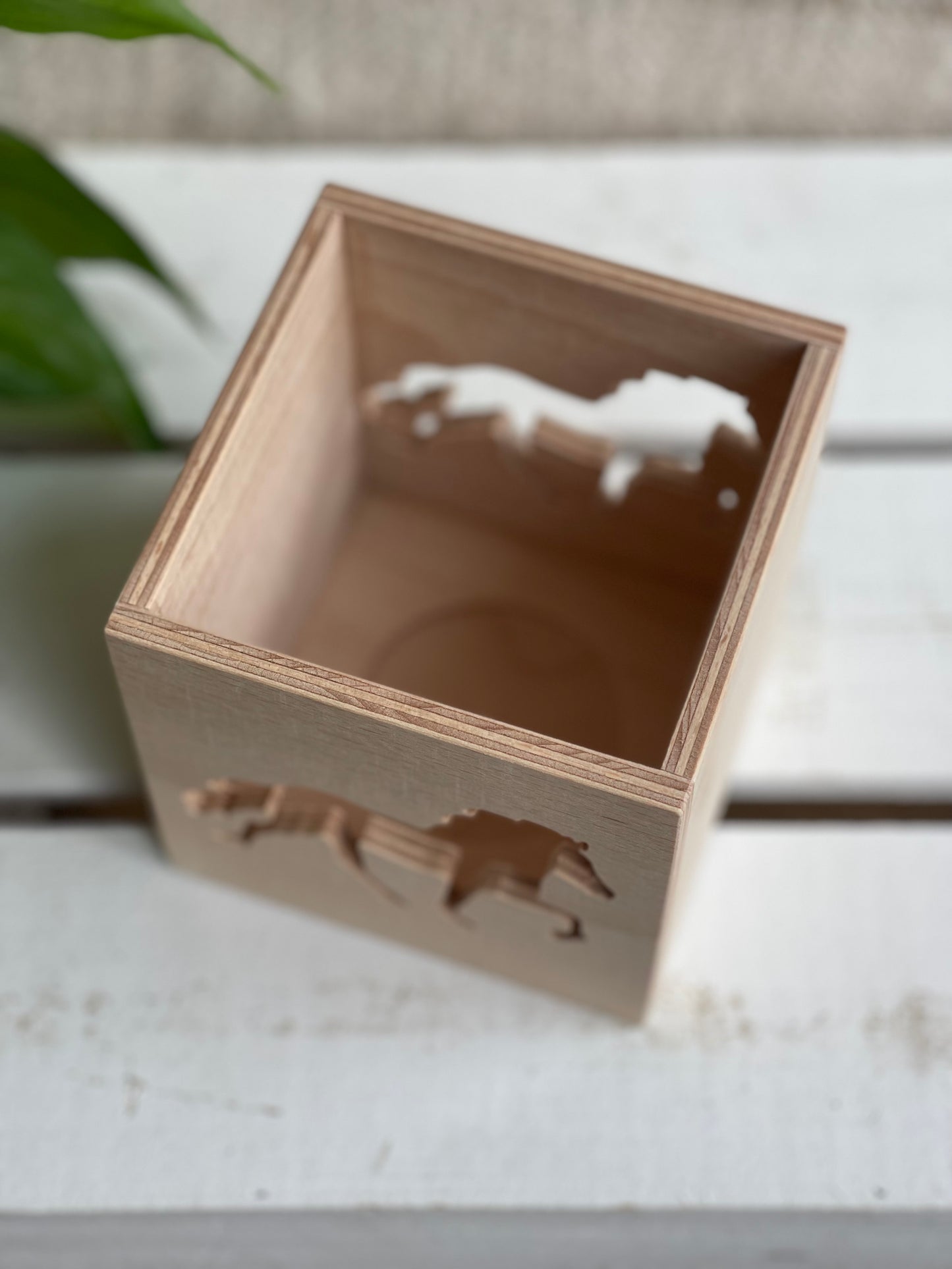 Windlicht aus Holz mit Wunschmotiv