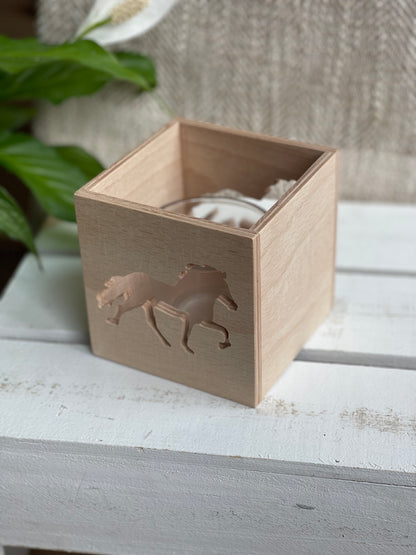 Windlicht aus Holz mit Wunschmotiv