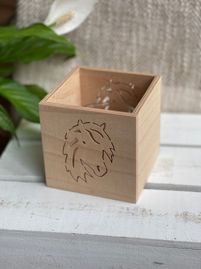 Windlicht aus Holz mit Wunschmotiv