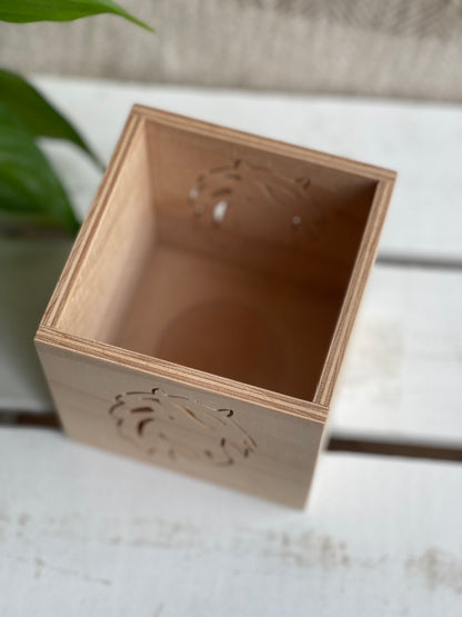 Windlicht aus Holz mit Wunschmotiv