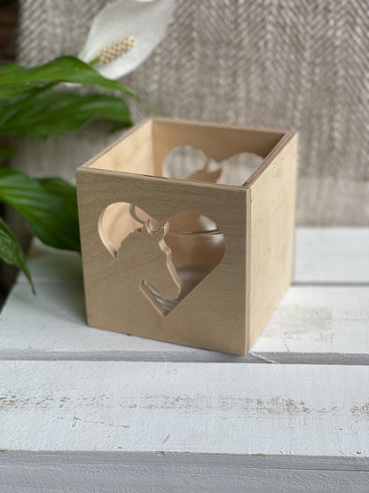 Windlicht aus Holz mit Wunschmotiv