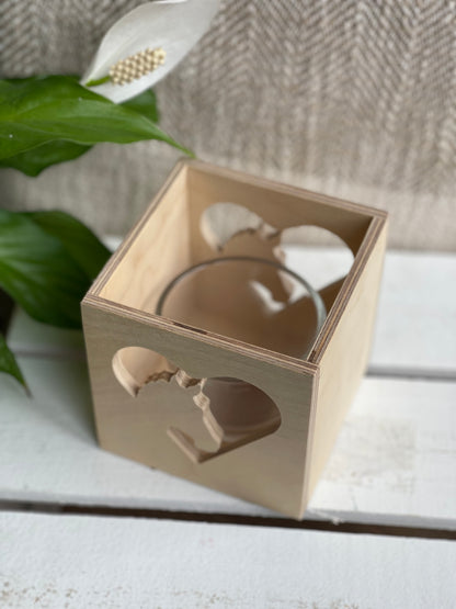 Windlicht aus Holz mit Wunschmotiv