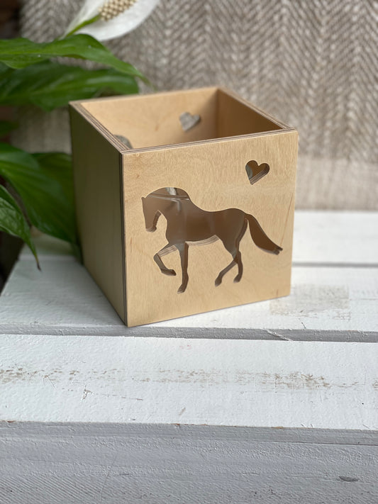 Windlicht aus Holz mit Wunschmotiv