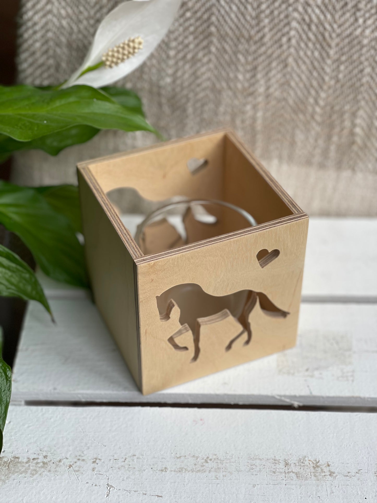 Windlicht aus Holz mit Wunschmotiv