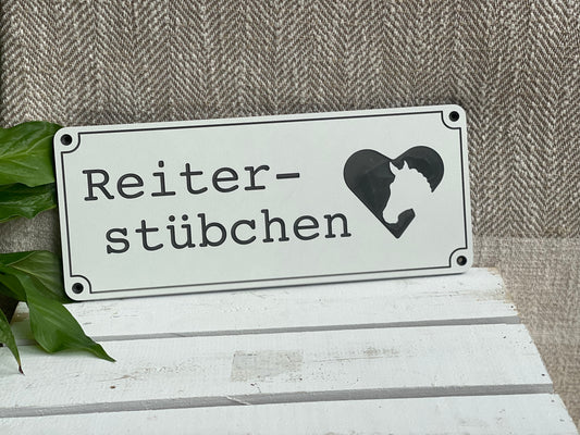 Stallschild "Reiterstübchen" mit Pferd im Herz