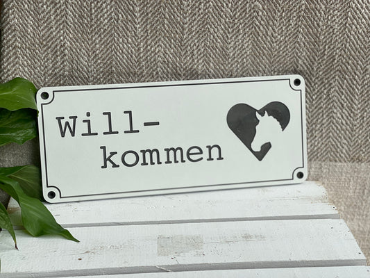 Stallschild „Willkommen“ mit Pferd im Herz