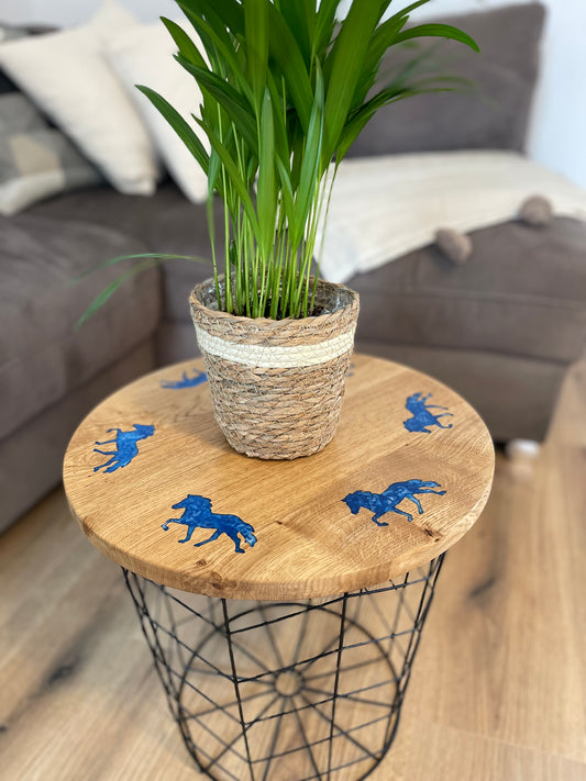 Epoxid Beistelltisch „Tölter", blau weiß 01