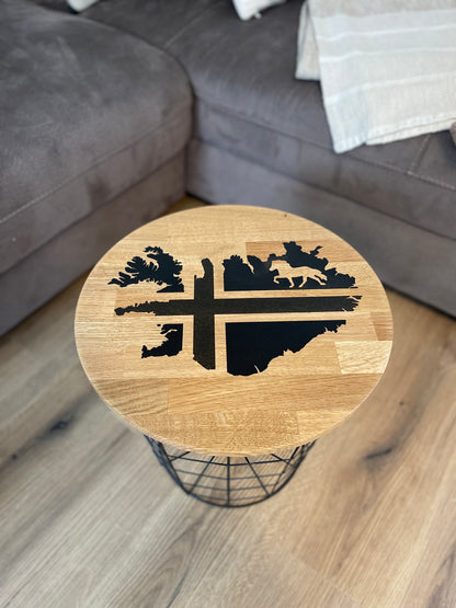 Epoxid Beistelltisch „Islandflagge“, schwarz mit Goldpartikel