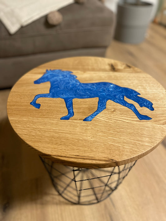 Epoxid Beistelltisch „Tölter groß“, blau weiß