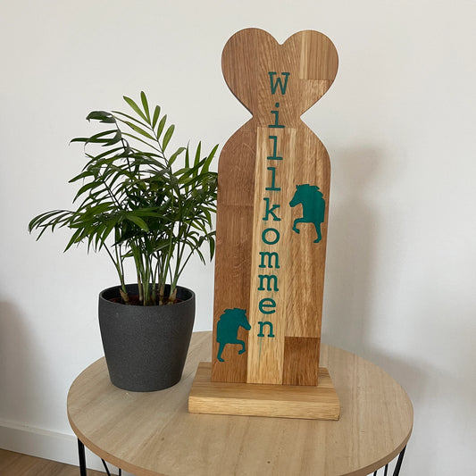 Epoxid-Stele "Willkommen & Herz", türkis, B-Ware