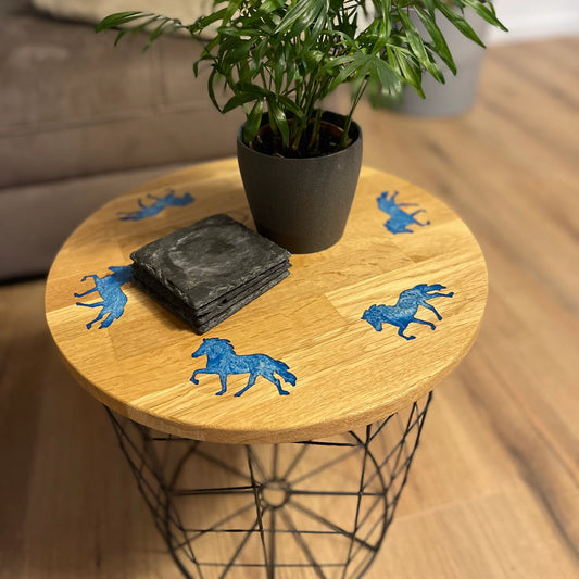 Epoxid Beistelltisch „Tölter“, blau weiß