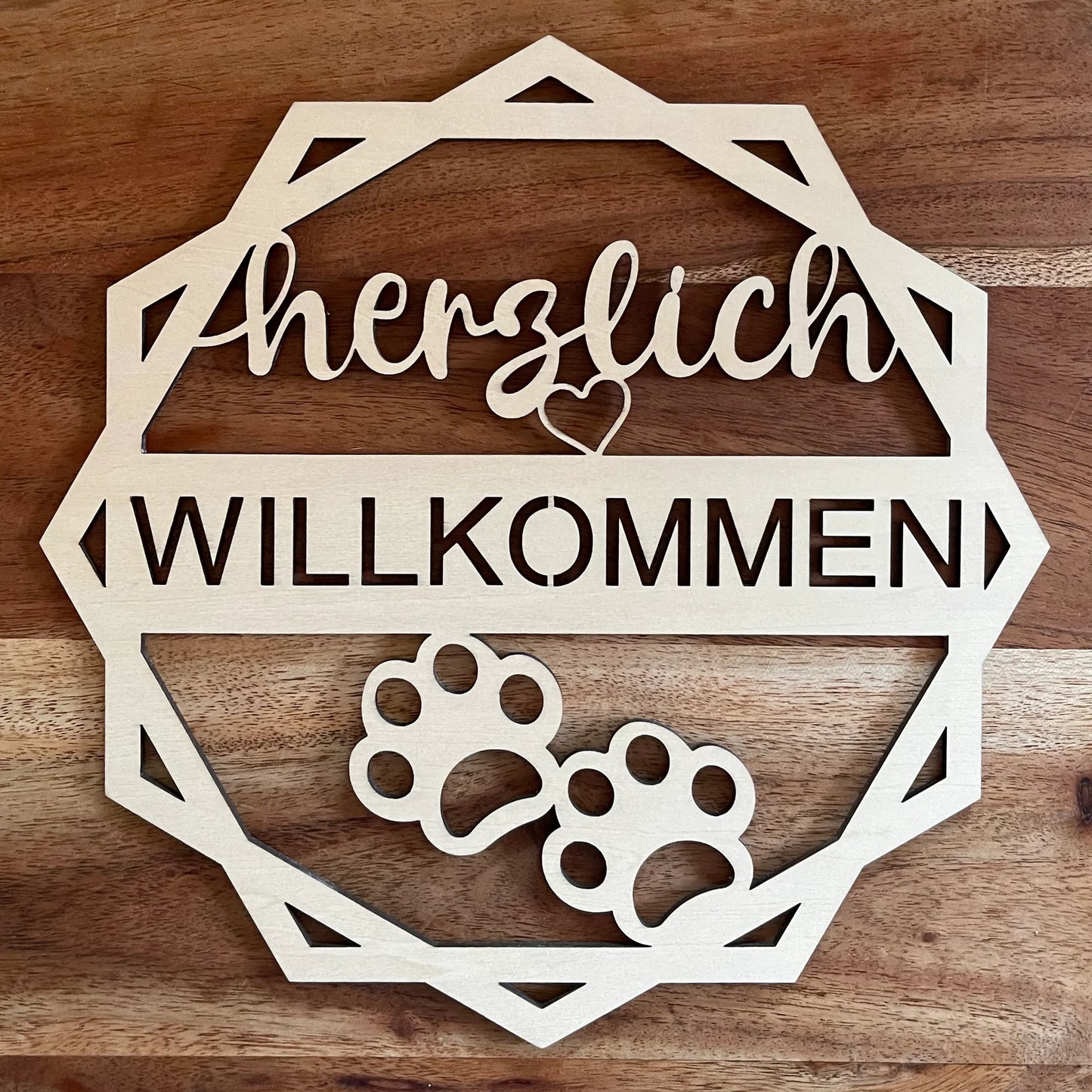 Türkranz "Herzlich Willkommen" mit Pfoten, eckig
